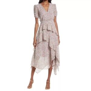 Floret Studios Tiered Flowy Ruffle Formal Summer Dress in Lavender Floral Print